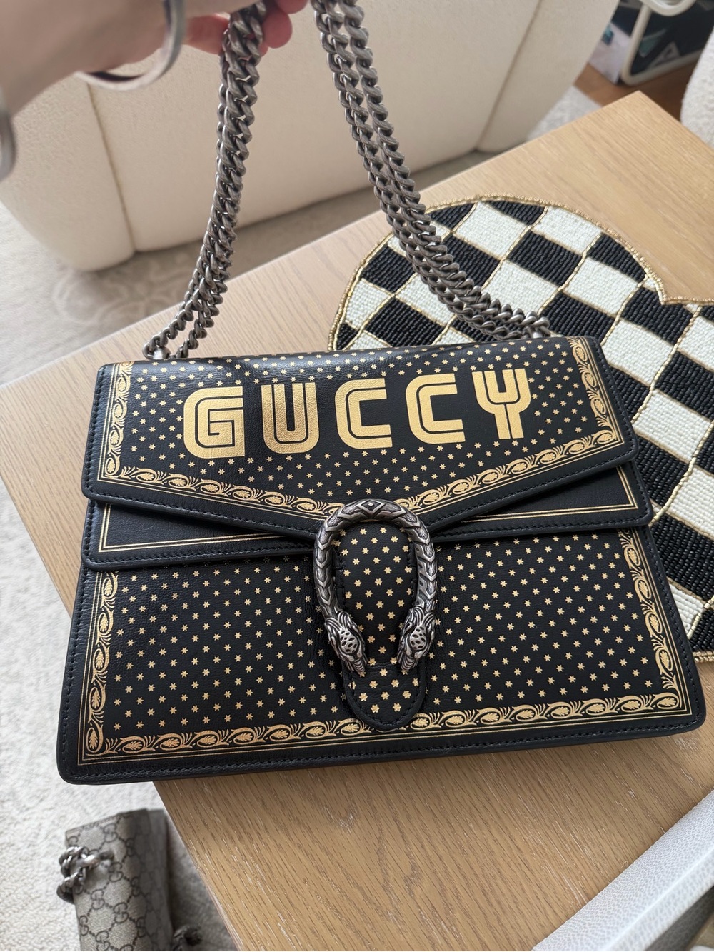 Gucci x Sega GUCCY Dionysus Medium Black and Gold Star-Print Shoulder Bag